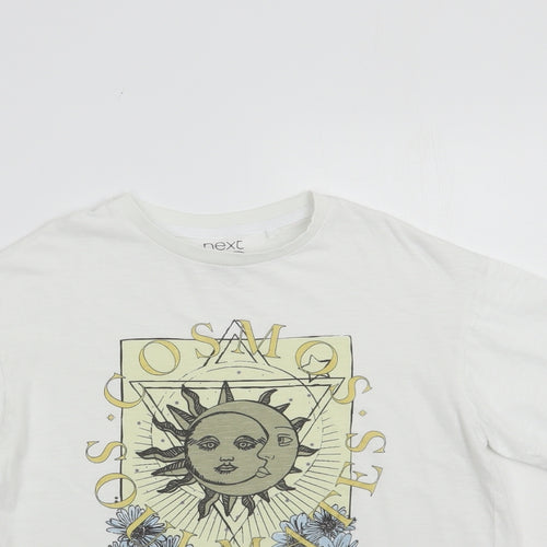 NEXT Girls White  Cotton Basic T-Shirt Size 8 Years Crew Neck Pullover - Sun and Moon