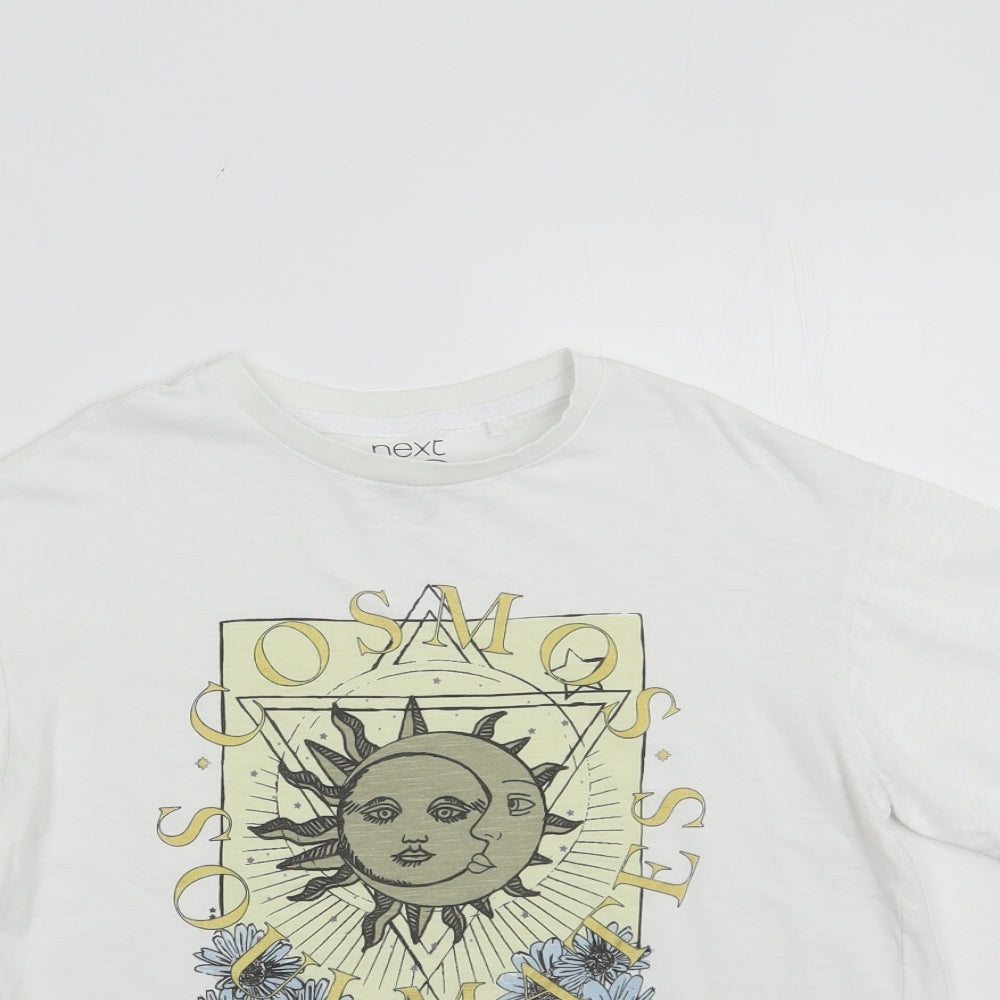 NEXT Girls White  Cotton Basic T-Shirt Size 8 Years Crew Neck Pullover - Sun and Moon