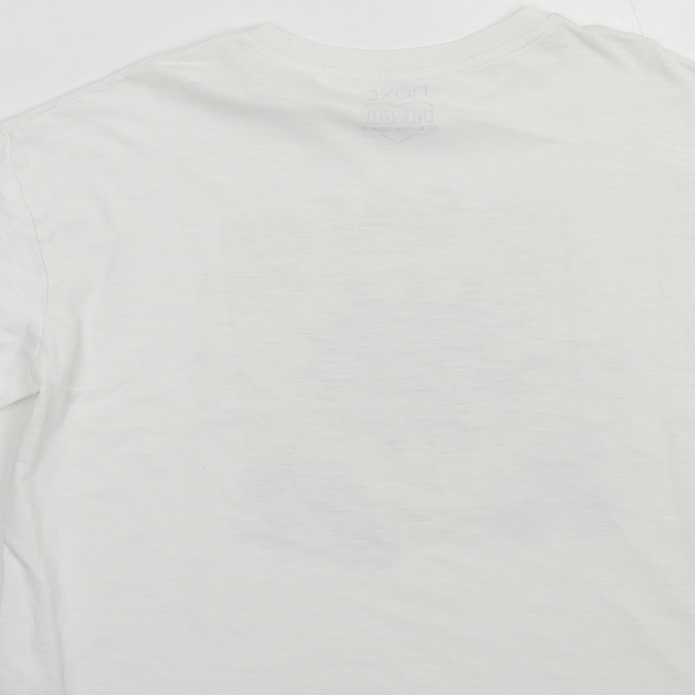 NEXT Girls White  Cotton Basic T-Shirt Size 8 Years Crew Neck Pullover - Sun and Moon