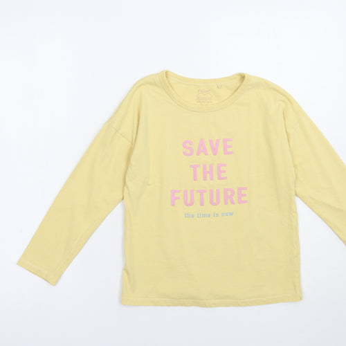 NEXT Girls Yellow  Cotton Pullover T-Shirt Size 9 Years Crew Neck Pullover - Save The Future