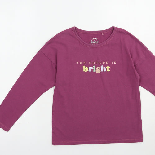 NEXT Girls Purple  Cotton Pullover T-Shirt Size 9 Years Crew Neck Pullover - The Future Is Bright