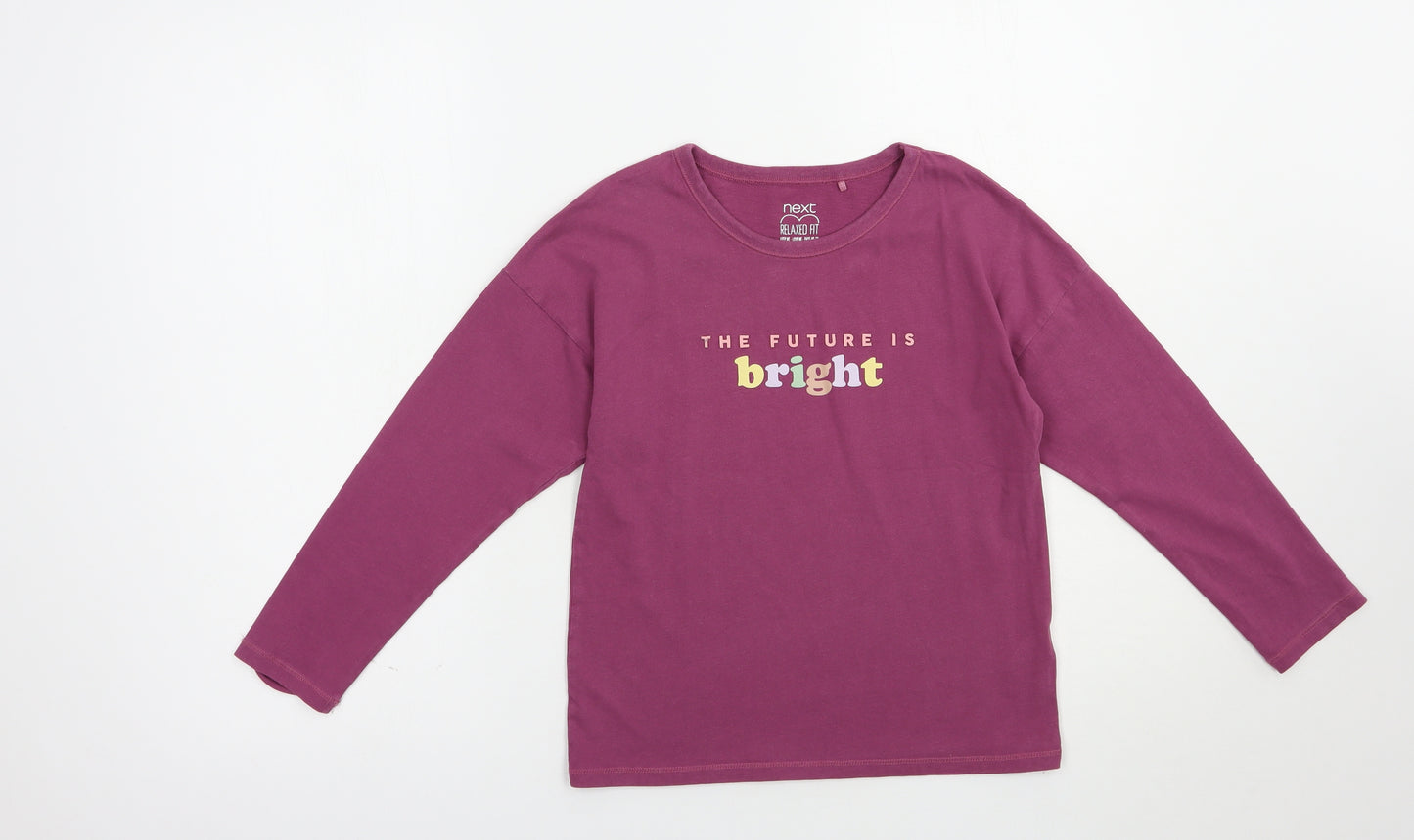 NEXT Girls Purple  Cotton Pullover T-Shirt Size 9 Years Crew Neck Pullover - The Future Is Bright