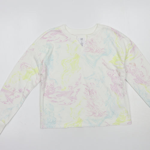 Gap Girls White Geometric Cotton Pullover Sweatshirt Size 10-11 Years  Pullover