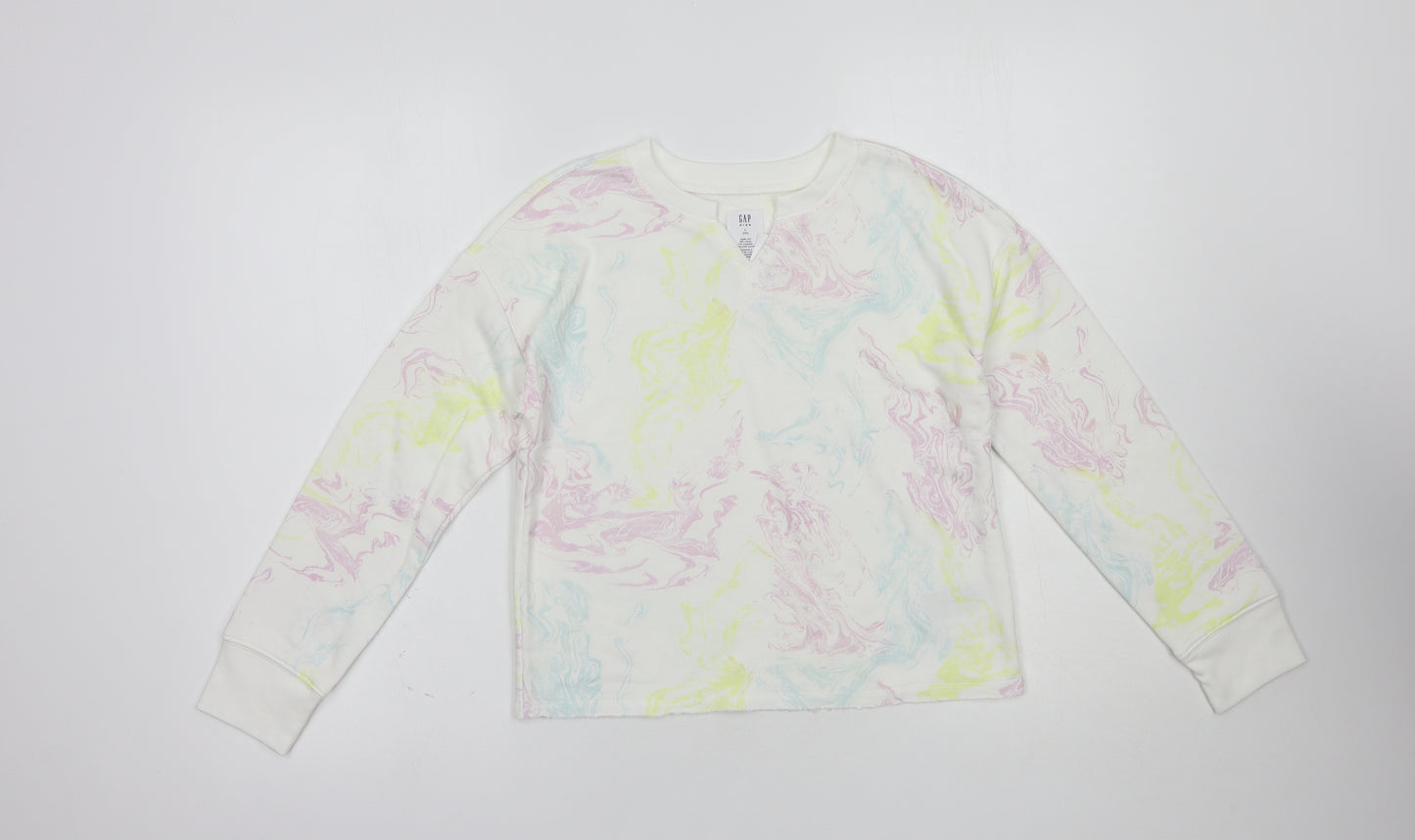 Gap Girls White Geometric Cotton Pullover Sweatshirt Size 10-11 Years  Pullover