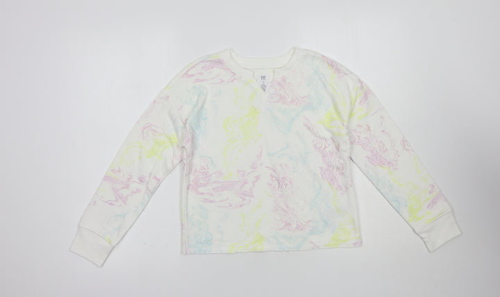 Gap Girls White Geometric Cotton Pullover Sweatshirt Size 10-11 Years  Pullover