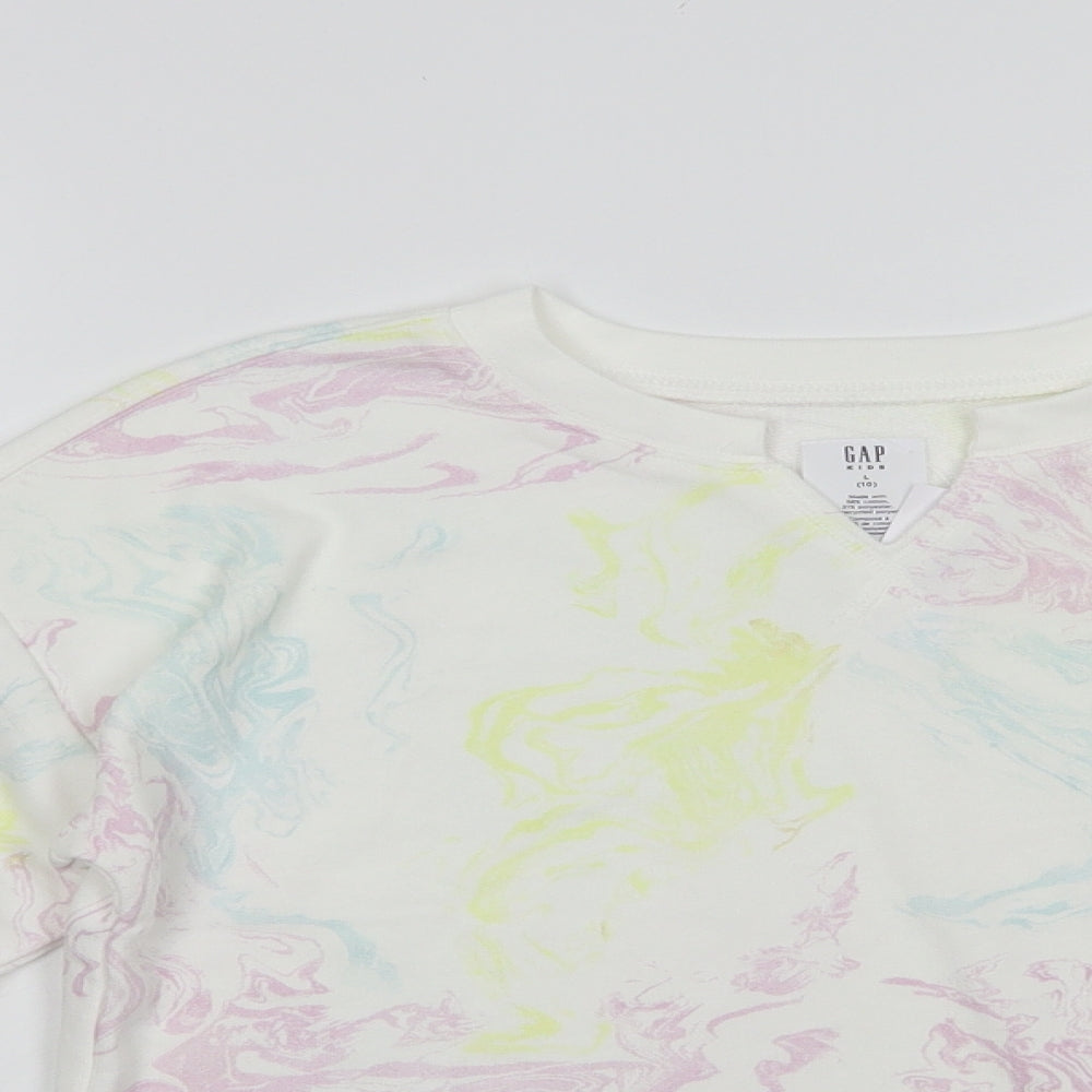Gap Girls White Geometric Cotton Pullover Sweatshirt Size 10-11 Years  Pullover