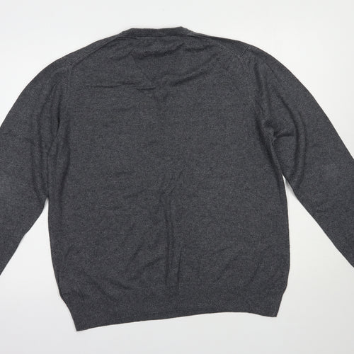 Marks and Spencer Mens Grey V-Neck  Cotton Pullover Jumper Size L