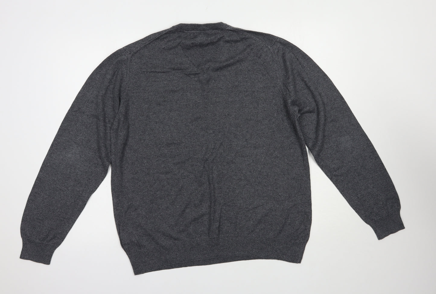 Marks and Spencer Mens Grey V-Neck  Cotton Pullover Jumper Size L