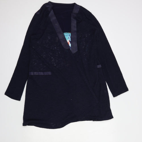 Lippi Womens Blue V-Neck Geometric Polyester Cardigan Jumper Size M