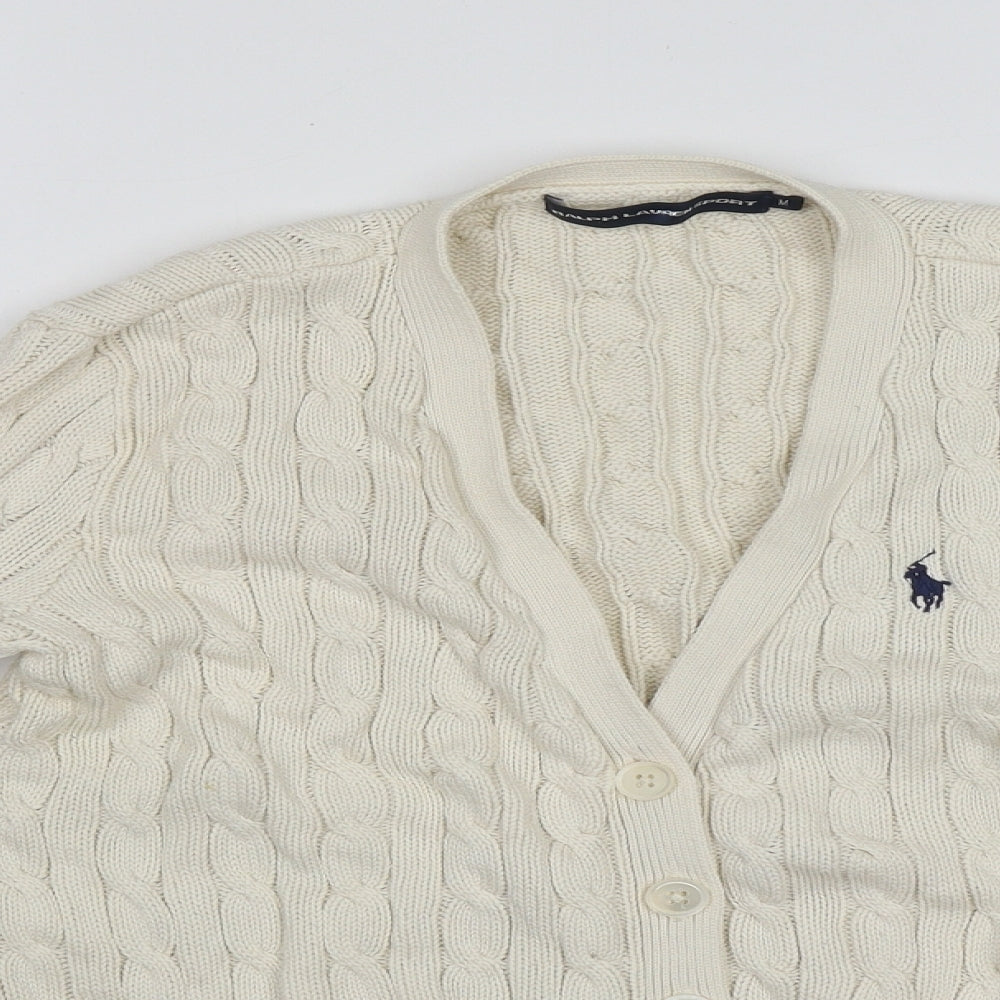 Ralph Lauren Womens Ivory V-Neck  Cotton Cardigan Jumper Size M
