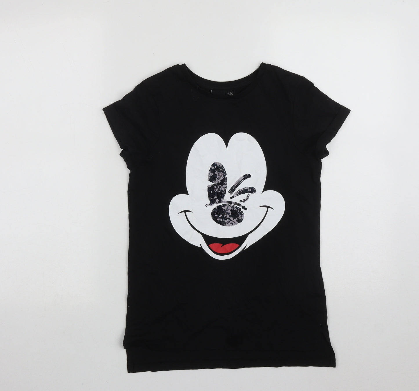 Primark Girls Black  Cotton Basic T-Shirt Size 11-12 Years Round Neck  - Mickey Mouse