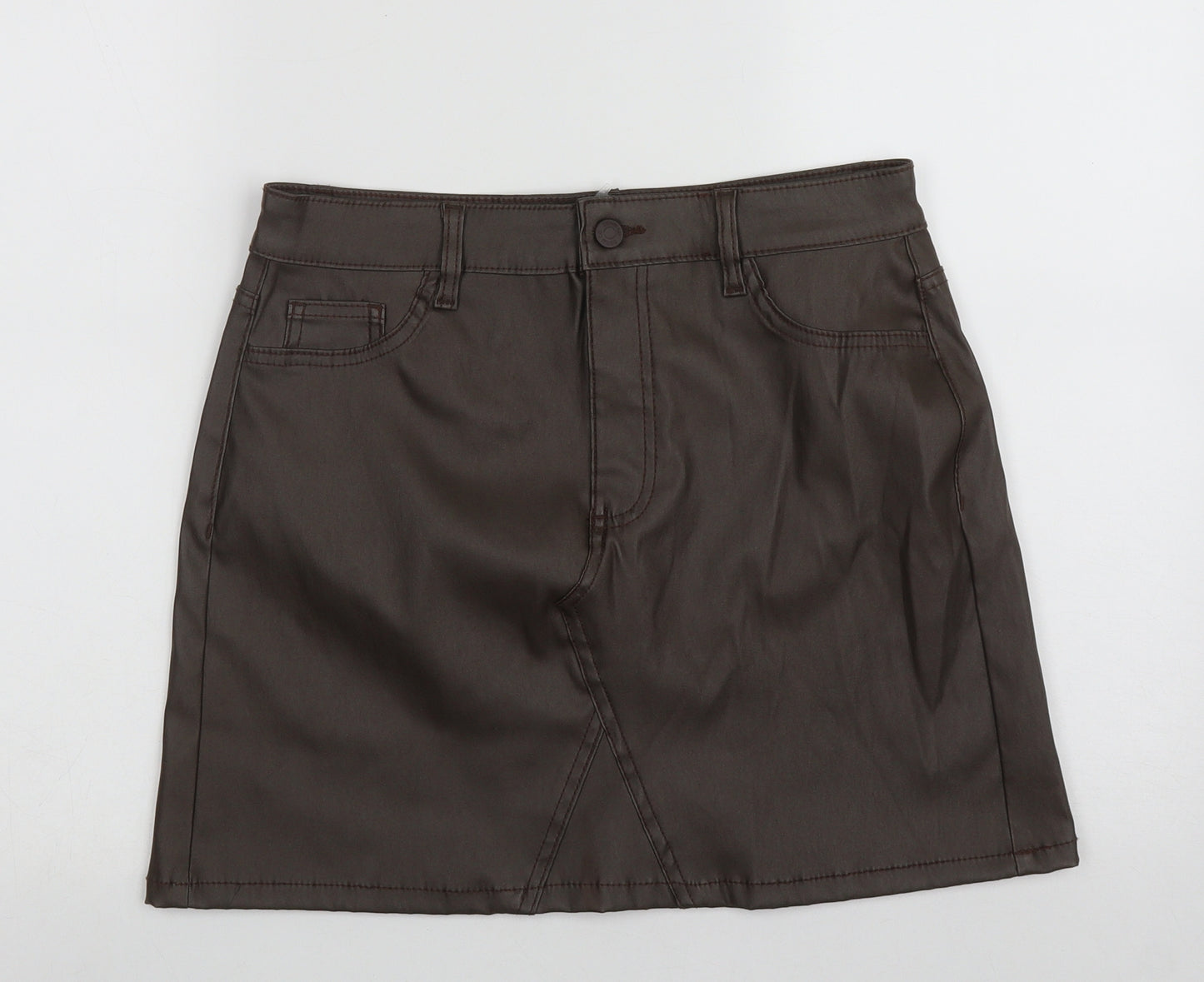 Primark Womens Brown  Polyester A-Line Skirt Size 12   Zip