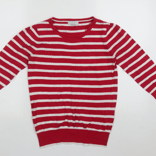 Debenhams Womens Pink Round Neck Striped Cotton Pullover Jumper Size 10