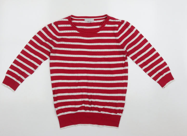 Debenhams Womens Pink Round Neck Striped Cotton Pullover Jumper Size 10