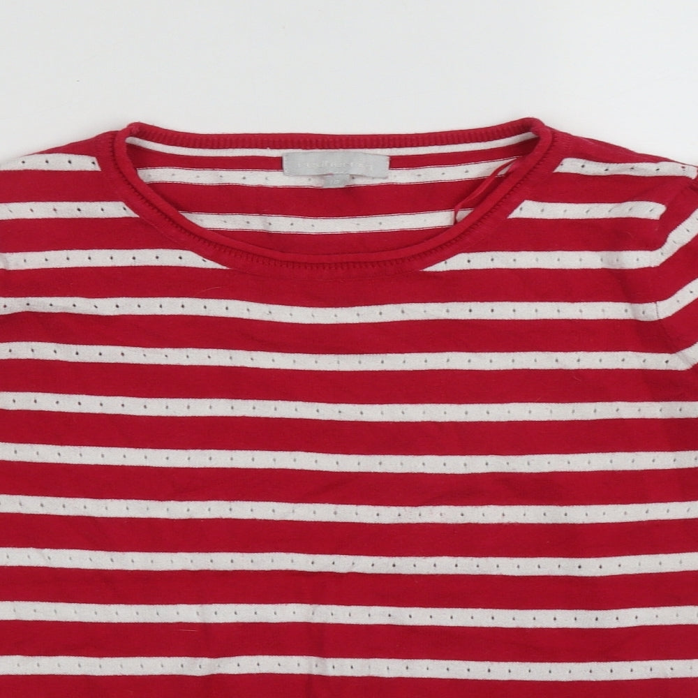 Debenhams Womens Pink Round Neck Striped Cotton Pullover Jumper Size 10