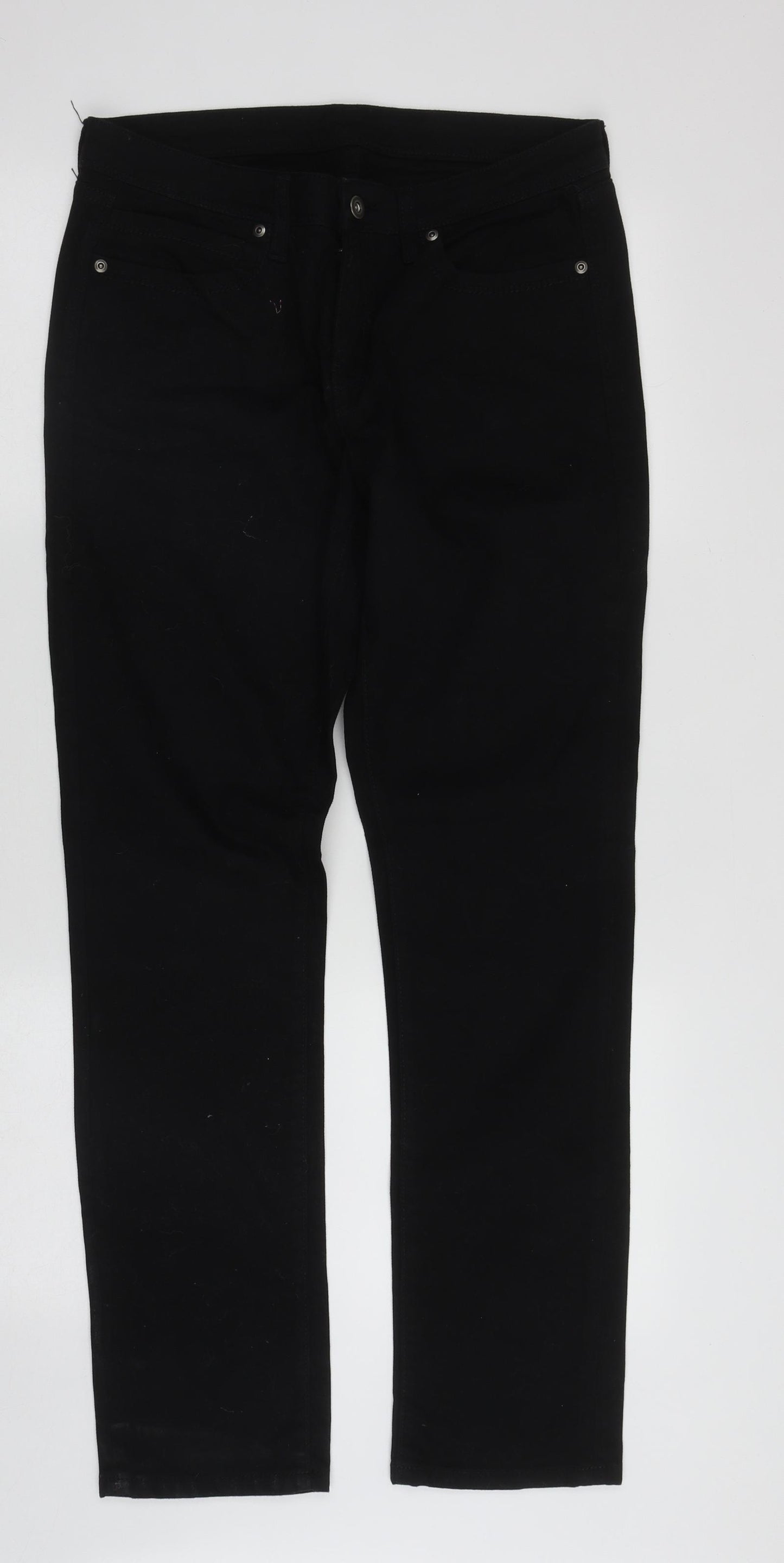 Marks and Spencer Womens Black  Cotton Straight Jeans Size 12 L29 in Regular Zip