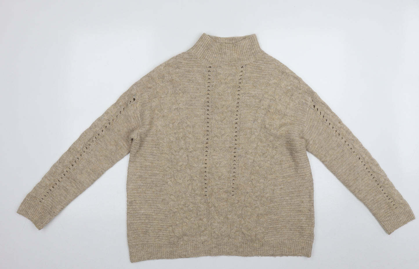 F&F Womens Beige High Neck  Acrylic Pullover Jumper Size 12