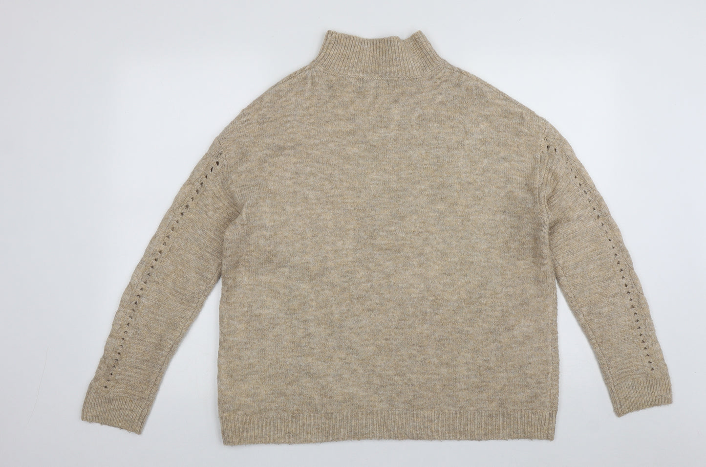 F&F Womens Beige High Neck  Acrylic Pullover Jumper Size 12