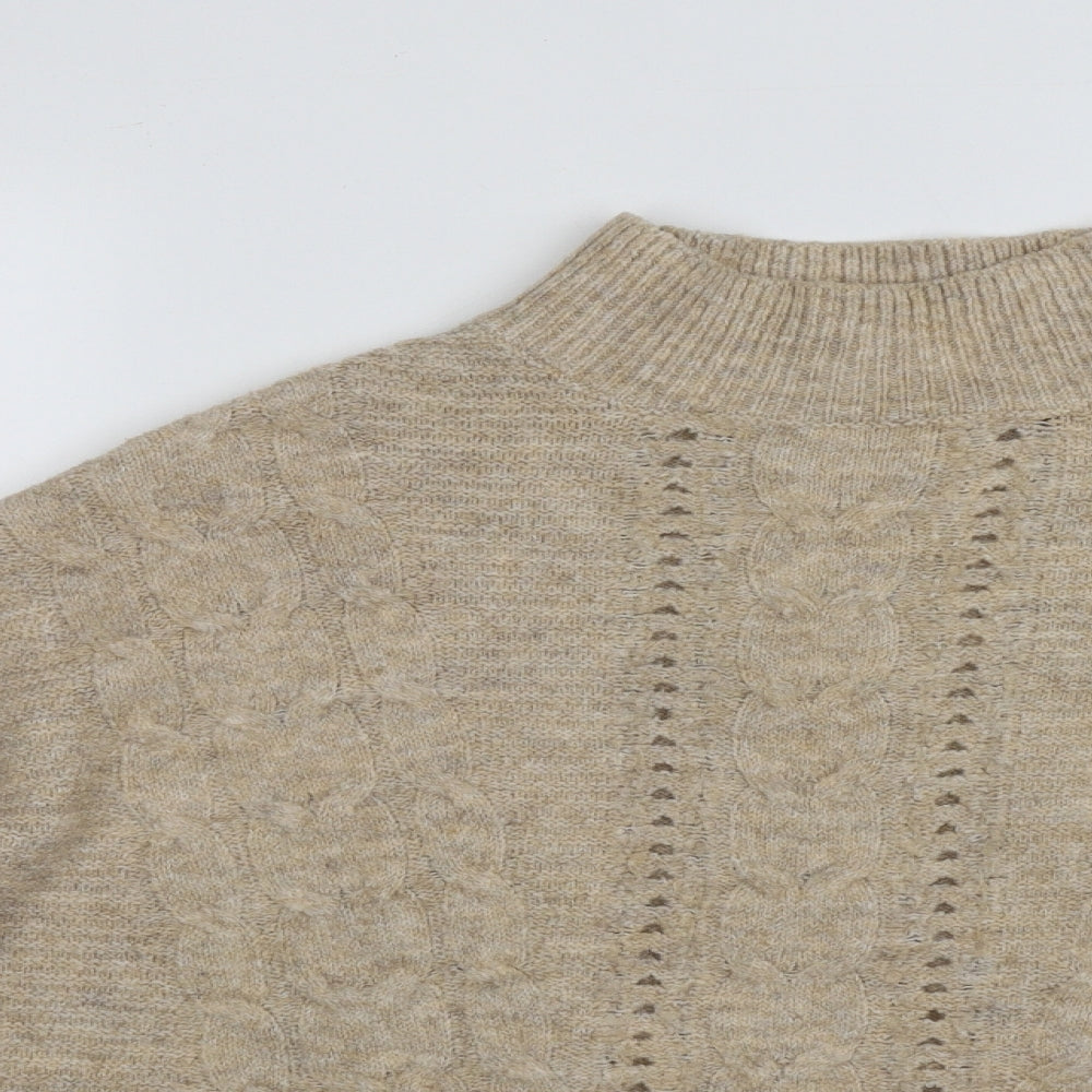 F&F Womens Beige High Neck  Acrylic Pullover Jumper Size 12