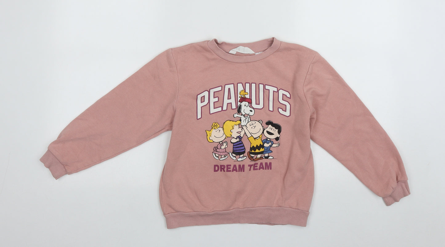 H&M Girls Pink Round Neck  Cotton Pullover Jumper Size 6 Years   - Peanuts Snoopy