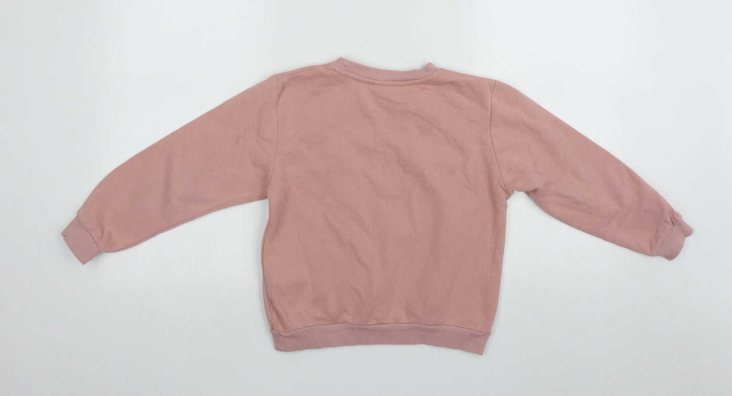H&M Girls Pink Round Neck  Cotton Pullover Jumper Size 6 Years   - Peanuts Snoopy