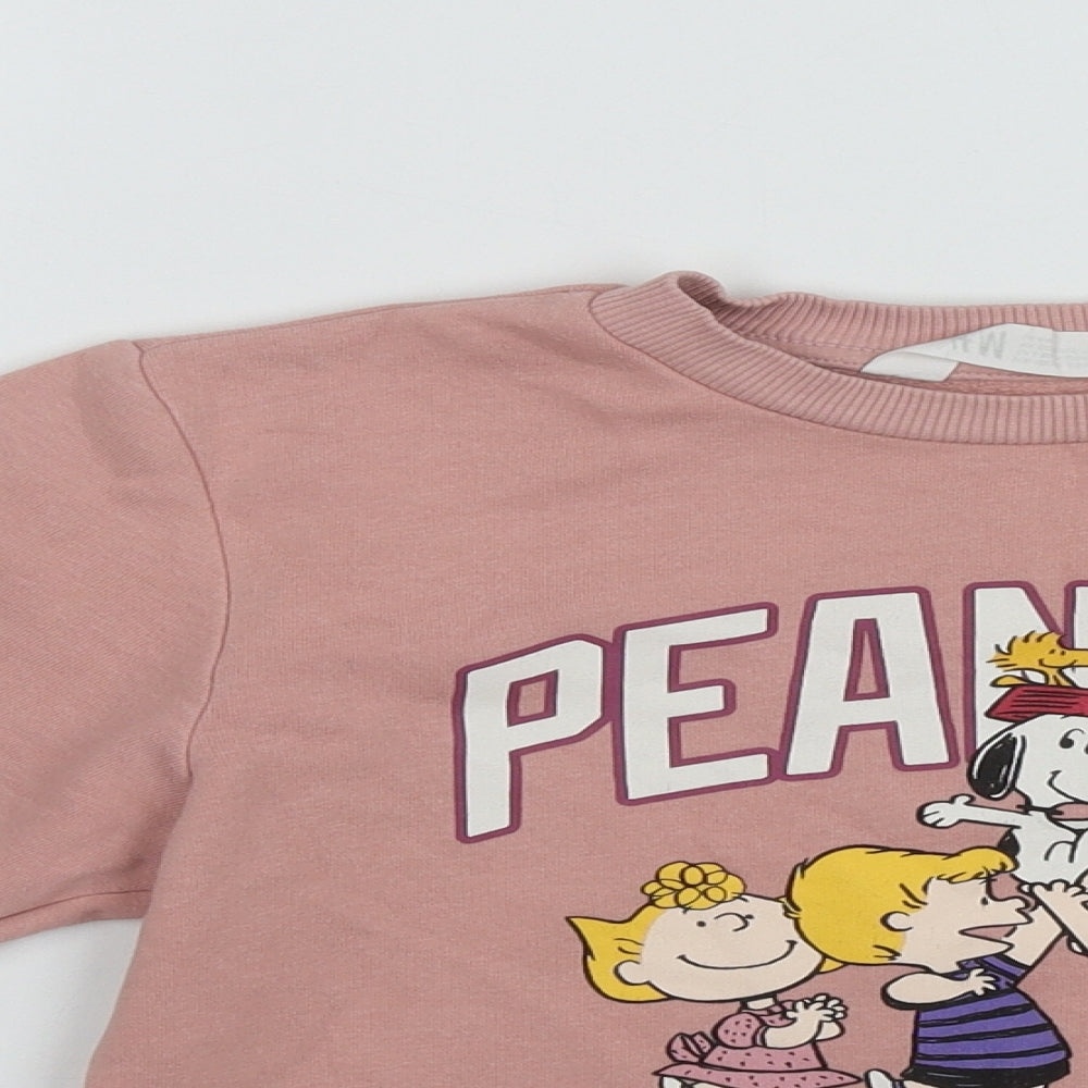 H&M Girls Pink Round Neck  Cotton Pullover Jumper Size 6 Years   - Peanuts Snoopy