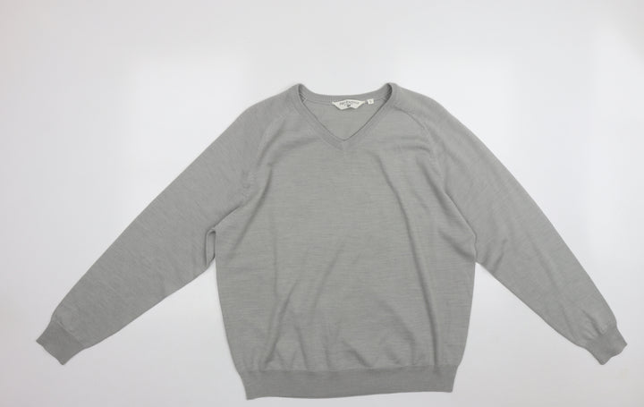 Bar Harbour Mens Grey V-Neck  Acrylic Pullover Jumper Size L