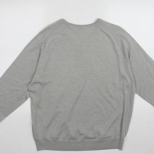 Bar Harbour Mens Grey V-Neck  Acrylic Pullover Jumper Size L