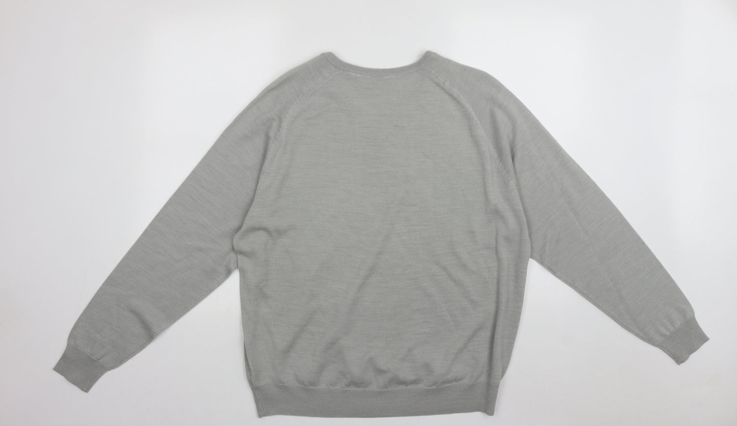 Bar Harbour Mens Grey V-Neck  Acrylic Pullover Jumper Size L