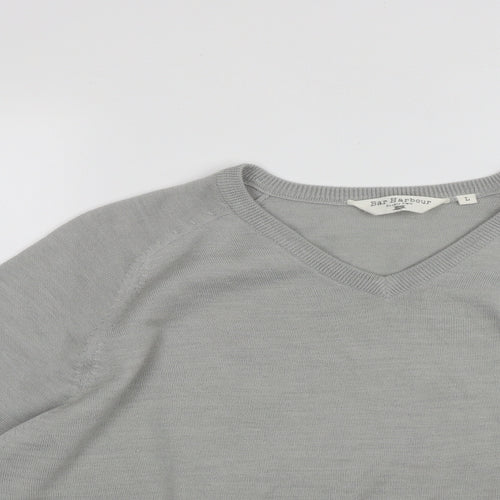 Bar Harbour Mens Grey V-Neck  Acrylic Pullover Jumper Size L
