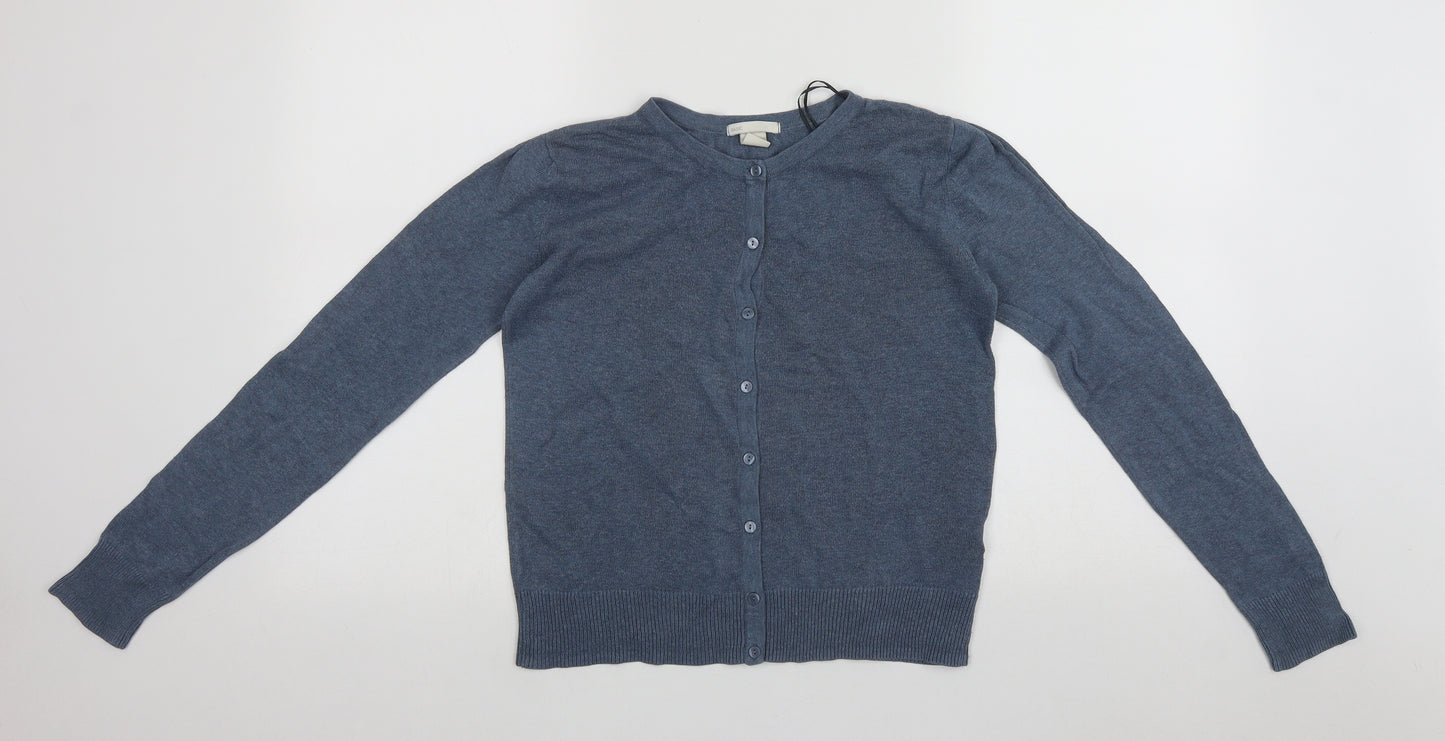 H&M Womens Blue Round Neck  Cotton Cardigan Jumper Size S