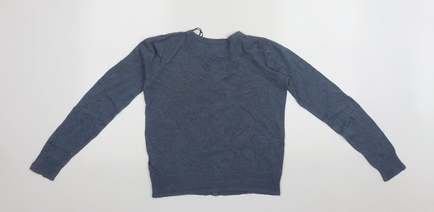 H&M Womens Blue Round Neck  Cotton Cardigan Jumper Size S