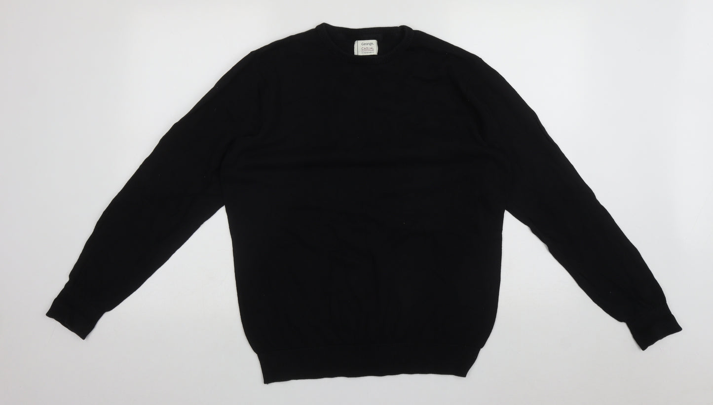George Mens Black Round Neck  Cotton Pullover Jumper Size M