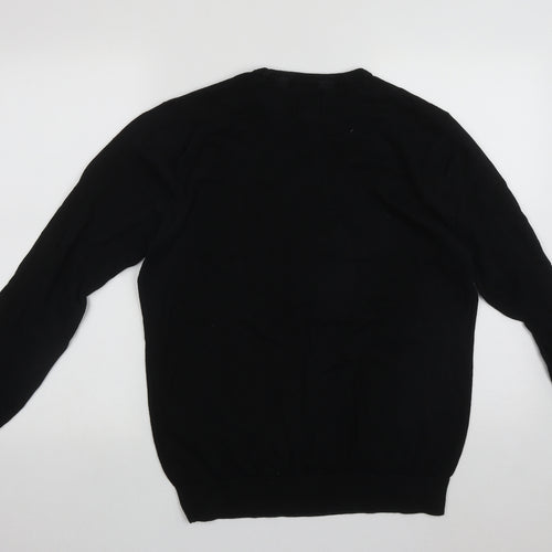 George Mens Black Round Neck  Cotton Pullover Jumper Size M