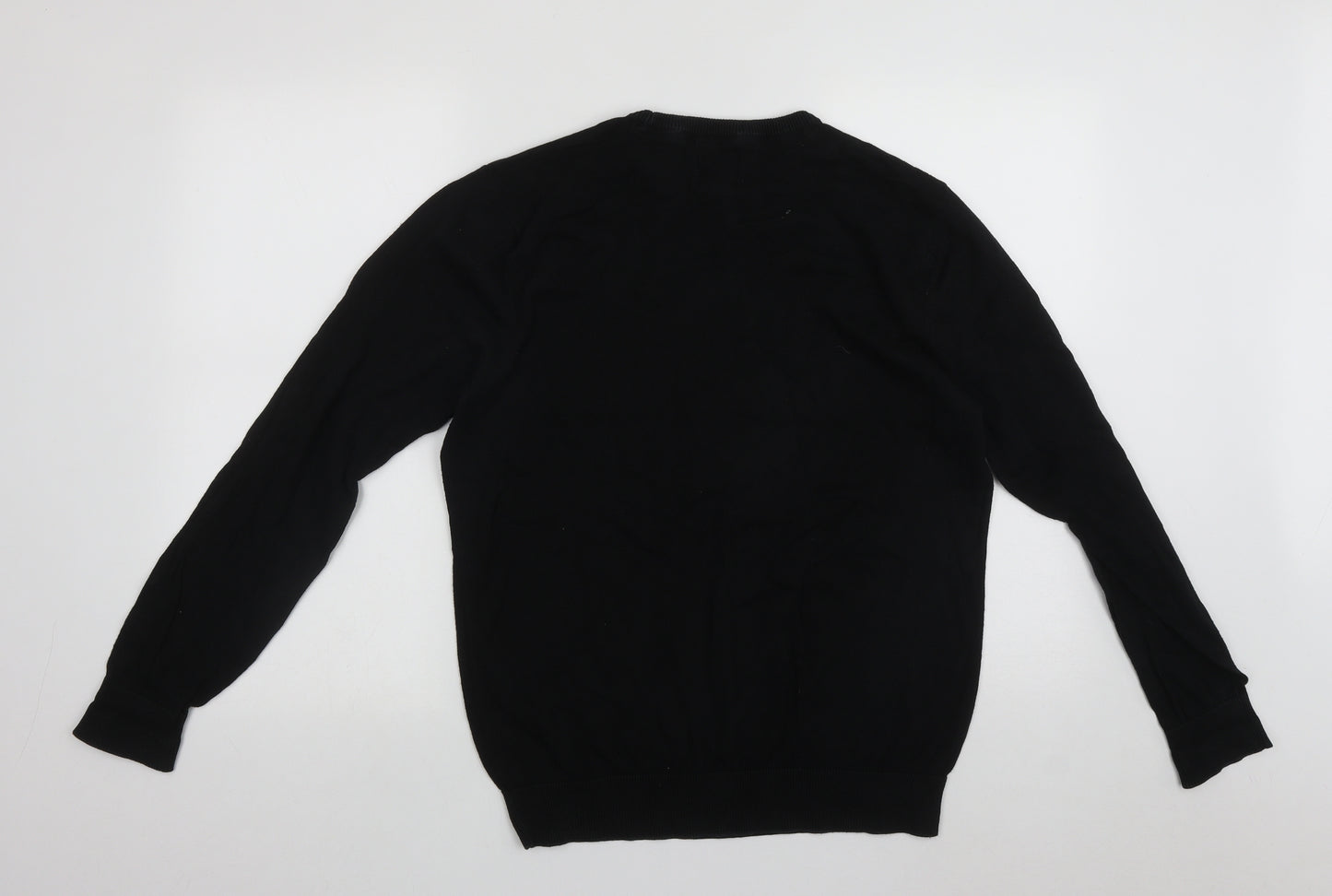 George Mens Black Round Neck  Cotton Pullover Jumper Size M