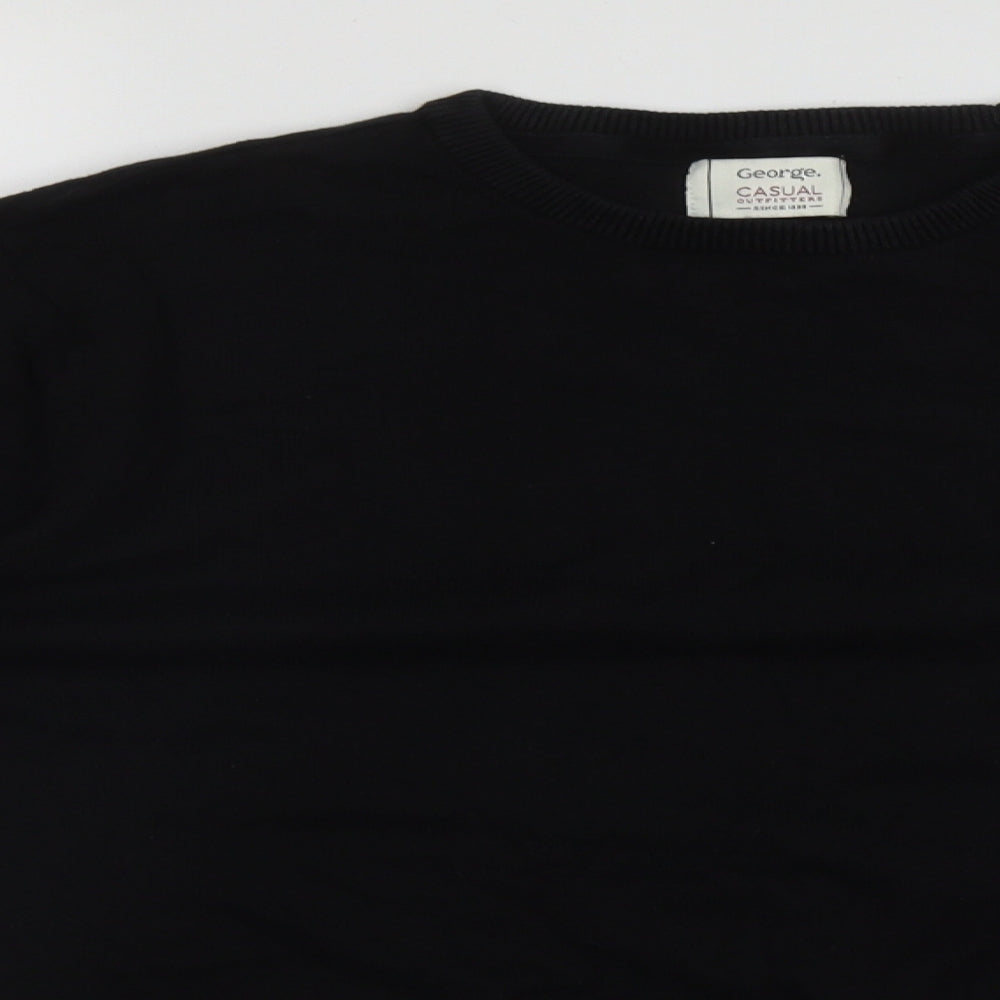 George Mens Black Round Neck  Cotton Pullover Jumper Size M