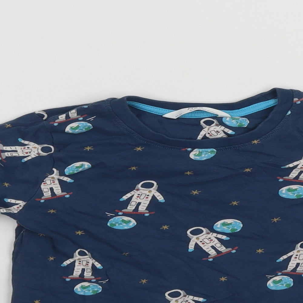 Marks and Spencer Boys Blue  Cotton Basic T-Shirt Size 4-5 Years Round Neck  - Spaceman