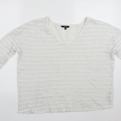 NEXT Womens White  Polyester Basic T-Shirt Size 14 V-Neck