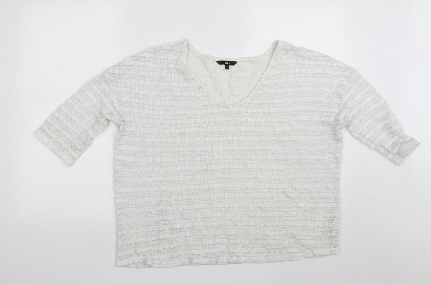 NEXT Womens White  Polyester Basic T-Shirt Size 14 V-Neck