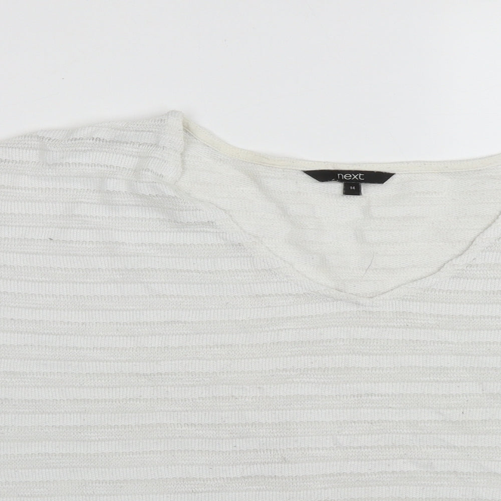 NEXT Womens White  Polyester Basic T-Shirt Size 14 V-Neck