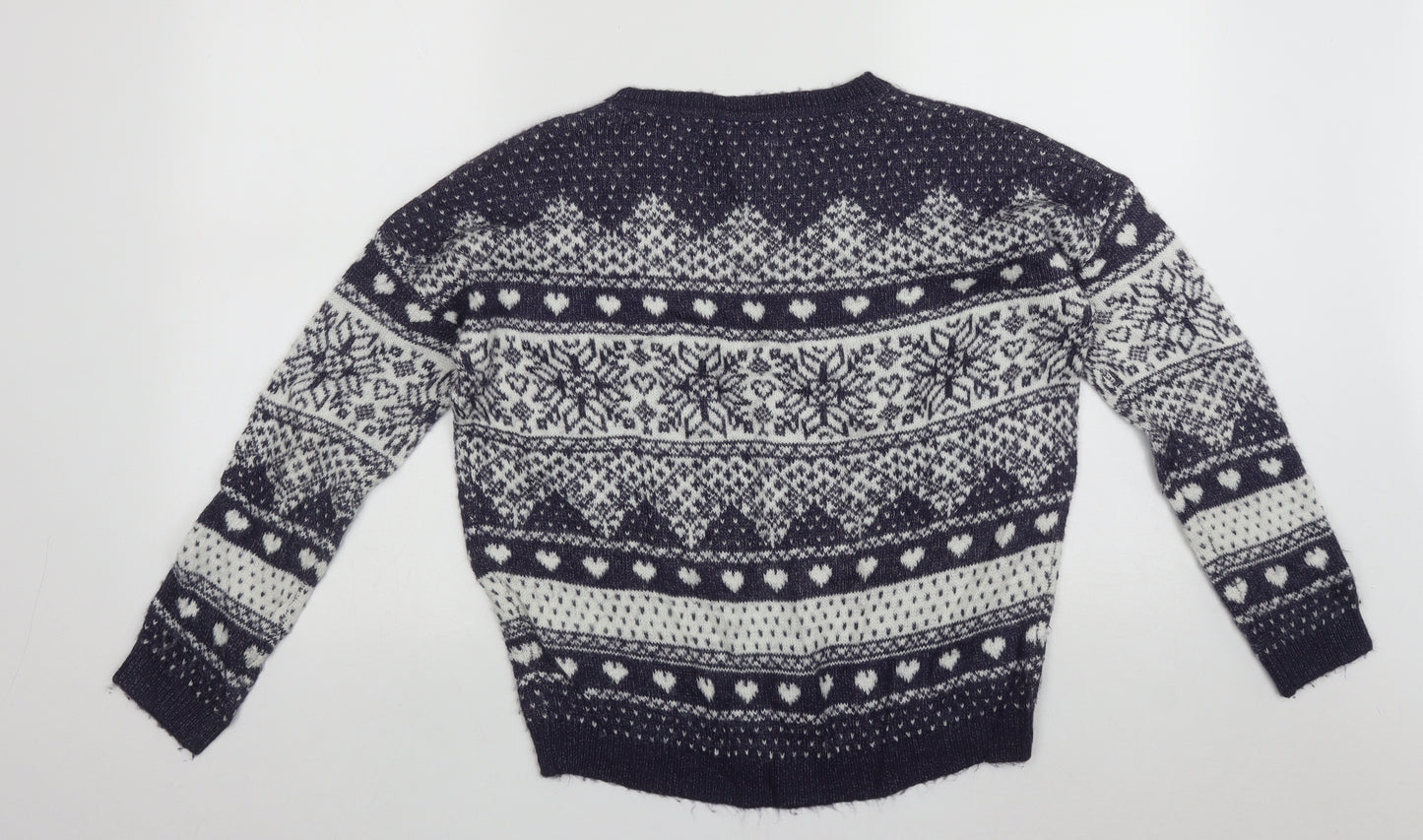 Papaya Womens Multicoloured Round Neck Geometric Acrylic Pullover Jumper Size S