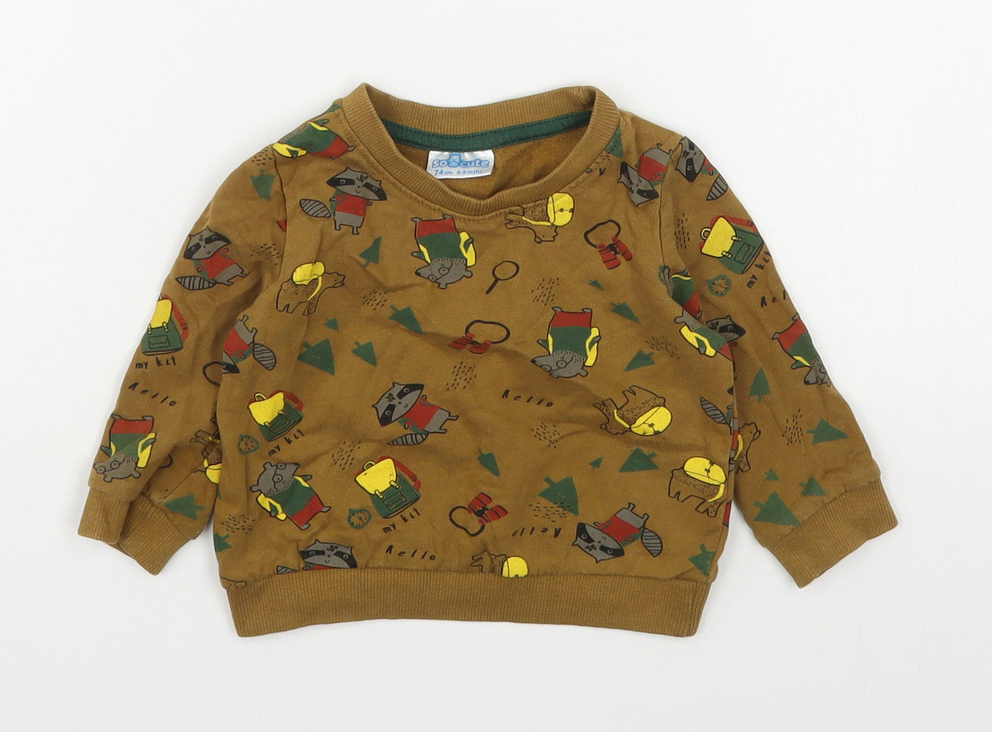 So Cute  Boys Brown Geometric 100% Cotton Pullover Jumper Size 6-9 Months  Pullover