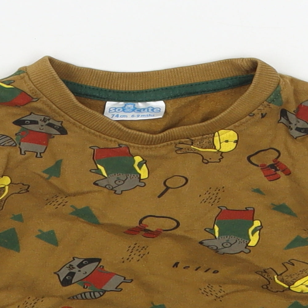 So Cute  Boys Brown Geometric 100% Cotton Pullover Jumper Size 6-9 Months  Pullover