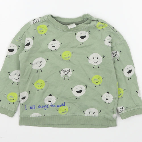 H&M Boys Green Geometric Cotton Pullover Sweatshirt Size 2 Years  Pullover