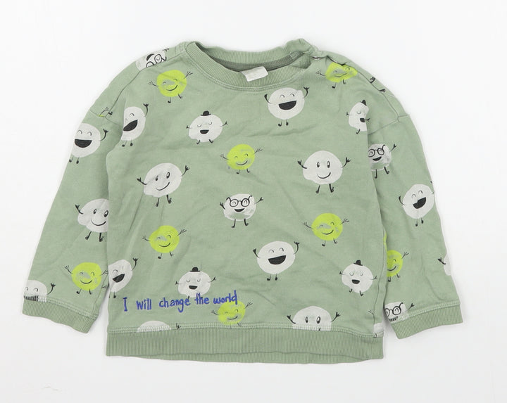 H&M Boys Green Geometric Cotton Pullover Sweatshirt Size 2 Years  Pullover