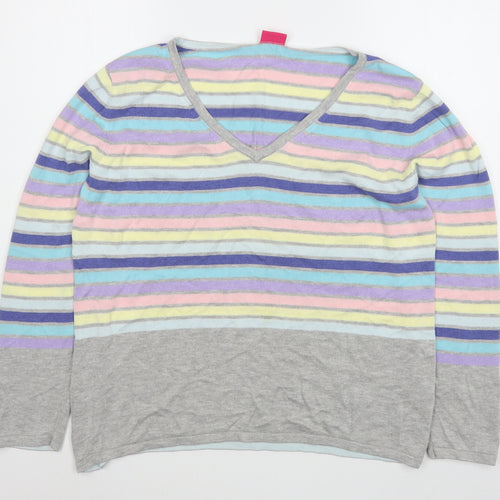 Together Womens Multicoloured V-Neck Striped Viscose Pullover Jumper Size 18