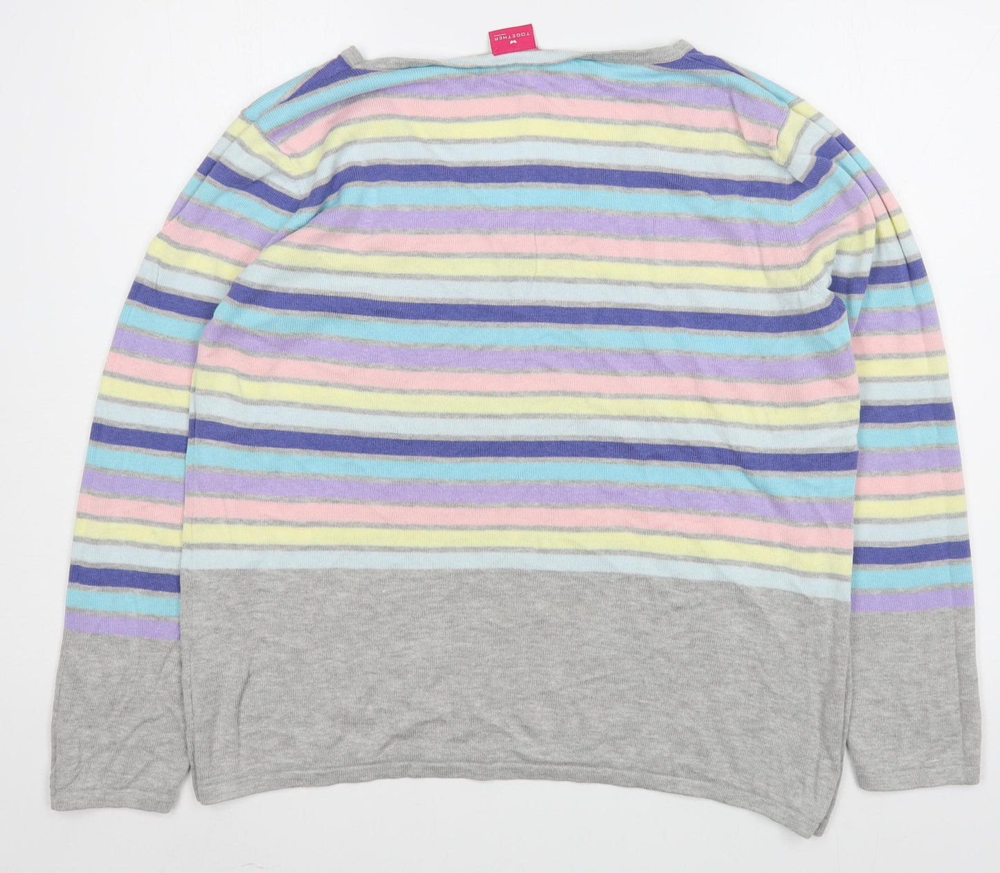 Together Womens Multicoloured V-Neck Striped Viscose Pullover Jumper Size 18