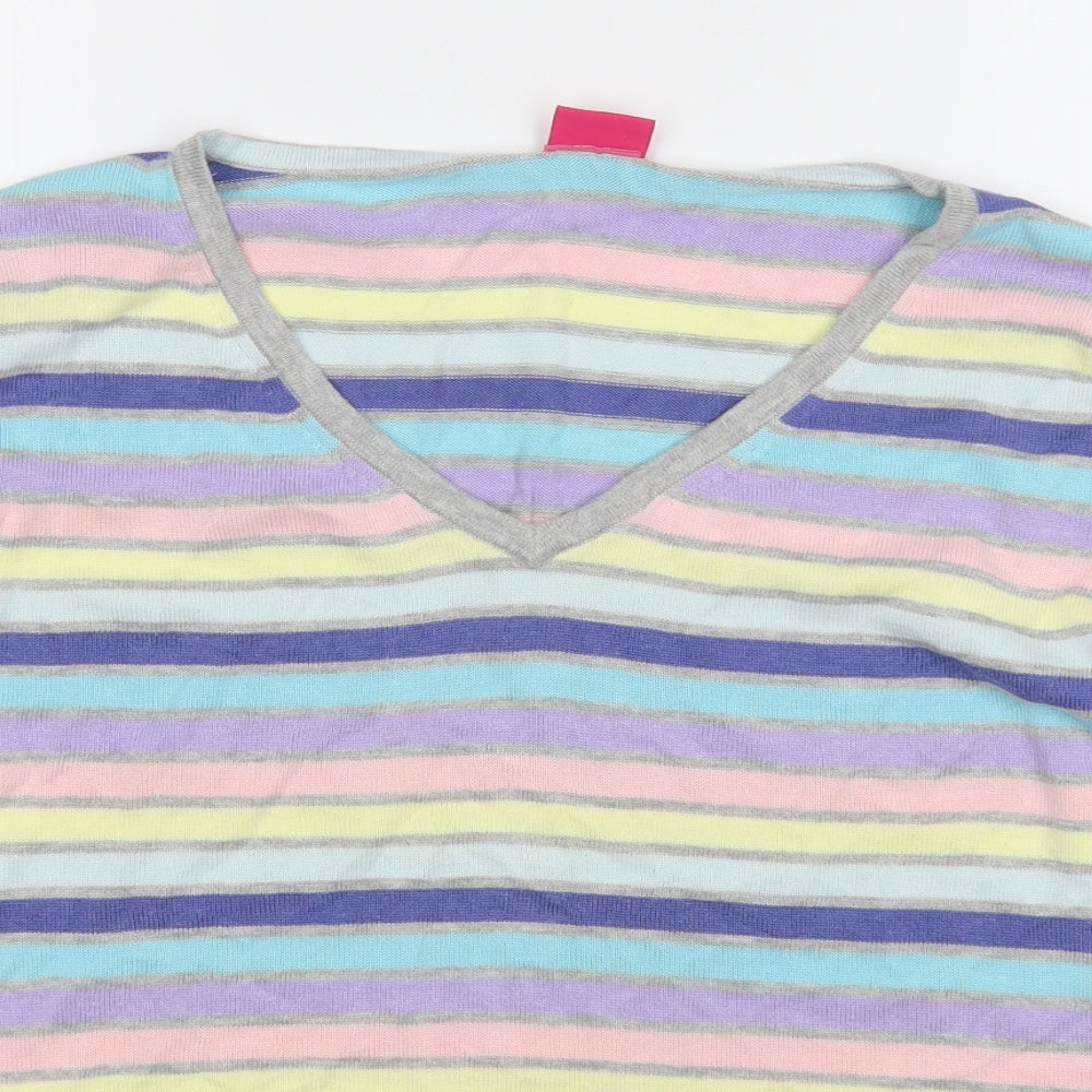 Together Womens Multicoloured V-Neck Striped Viscose Pullover Jumper Size 18