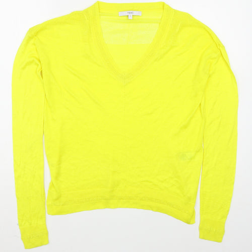 NEXT Womens Yellow V-Neck  Viscose Pullover Jumper Size 8