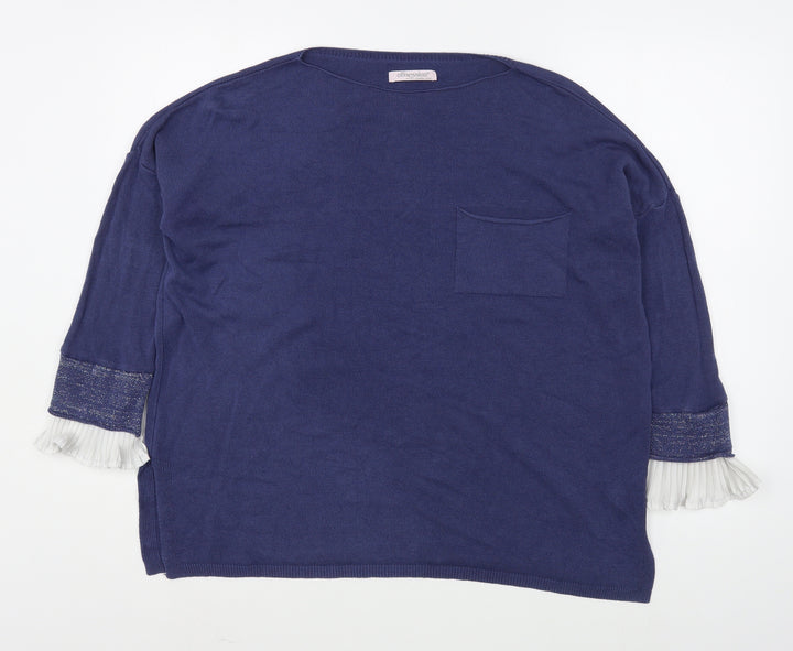 Obsession Womens Blue Boat Neck Acrylic Pullover Jumper Size L